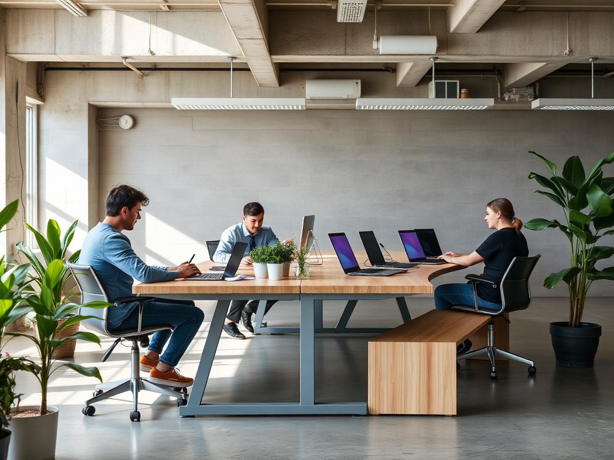 Ομάδα startup τεχνολογίας εργάζεται σε ένα φωτεινό σύγχρονο στούντιο
